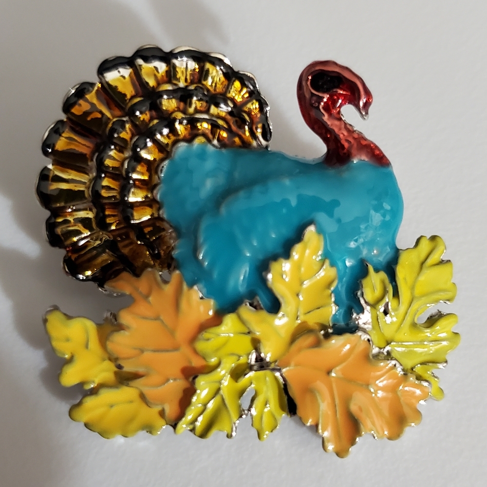 Turkey brooch pin enamel necklace pendant gold silver autumn fall leaves New